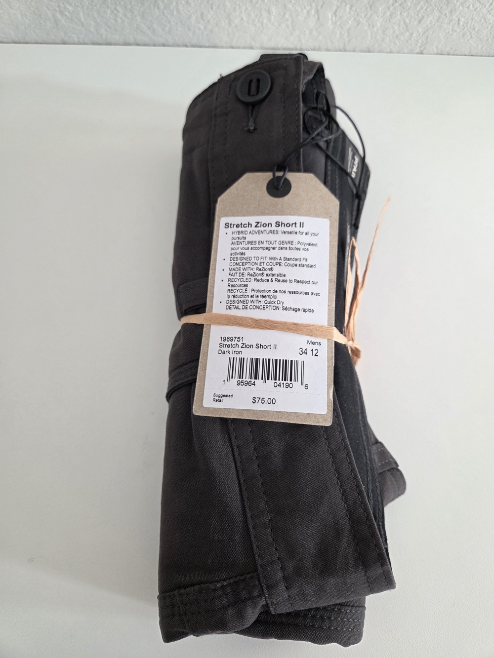 NWT prAna Men’s Stretch Zion Short II Size 34/12 Color Dark Iron - Picture 2 of 5